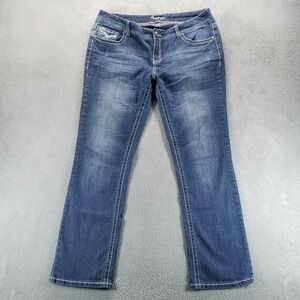 Amethyst Jeans Womes 16 Blue Straight Low Rise Embroidered Flap Pockets